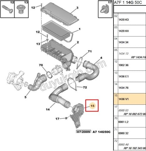 Peugeot 207 208 2008 Hava Filtre Hortumu Tutucu Ucu 1.4HDİ Euro4 02/11 C3