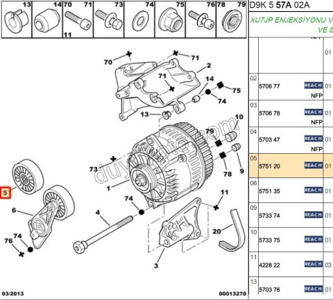 Tek Alternatör Gergi Rulmanı Plastik XU7JP