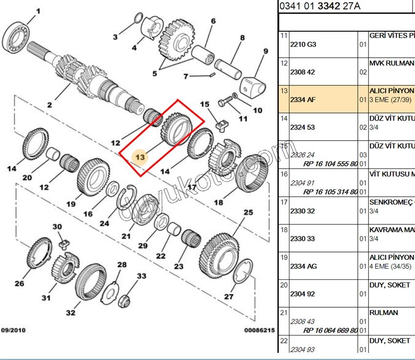 3.Vites Dişlisi PBP 1.3HDI 27*39 3 EME