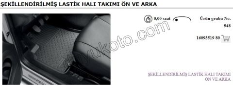 Kauçuk Paspas Takımıı Takımı TK PRT3 ON+ARKA HAVUZLU