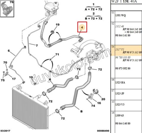 Radyatör Ek Depo Hortumu Alt P508 1.6HDİ Euro5