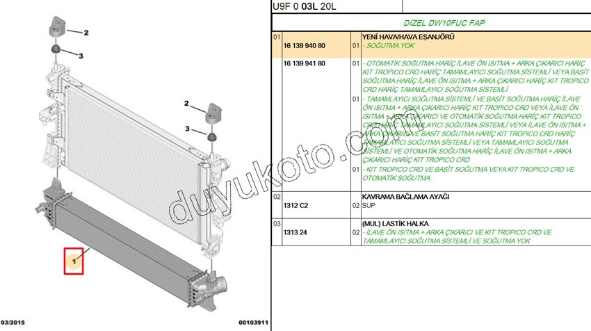 RADYATOR TURBO BXR3 DW10F Klimasız