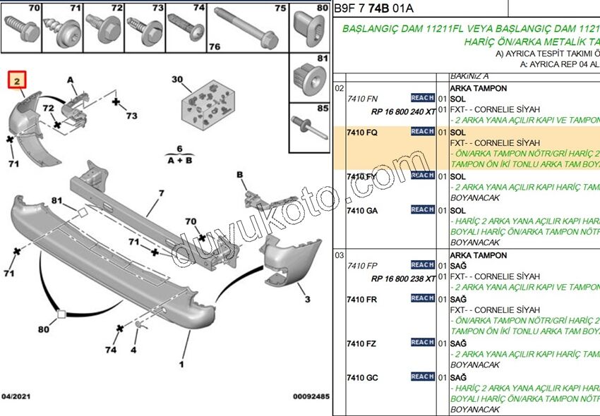 TAMPON ARKA KOSE L PRT3 SIYAH