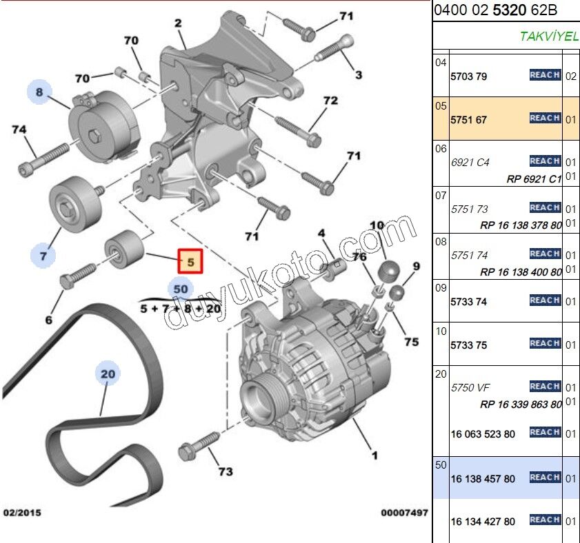 RULMAN ALTERNATOR GERGI MINIK PRT1 1.9D, 1998/2003
