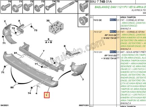 TAMPON ARKA ORTA PRT3 AST YOK SENSOR+