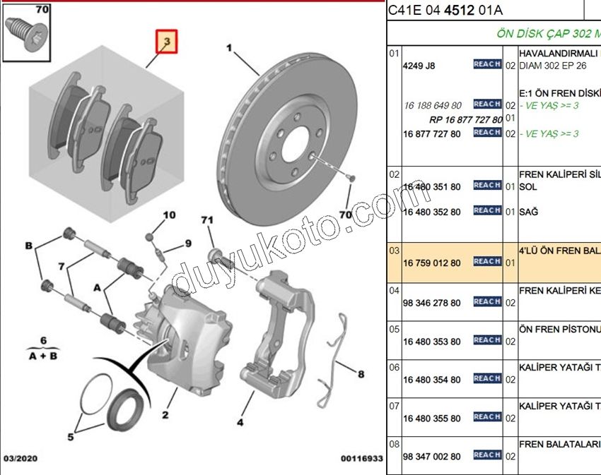 Fren Balatası Ön P20082