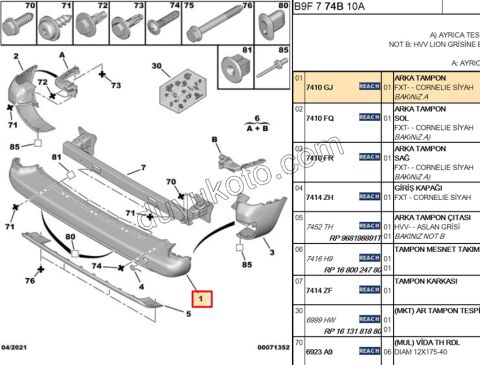 TAMPON ARKA ORTA PRT3 SENSOR+ ALT CITA+