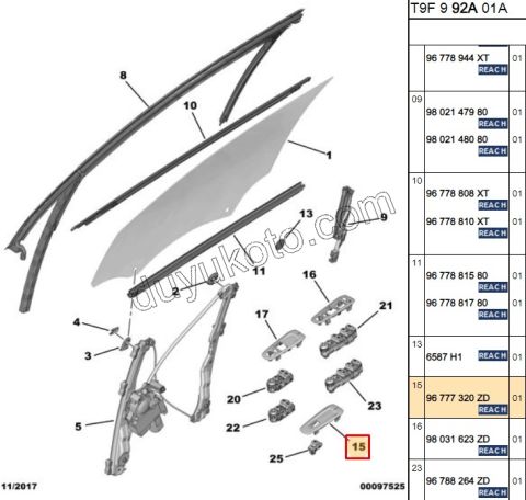 Ön Kapı Cam Açma Anahtarı Sağ Çerçevesi P3082 SIYAH