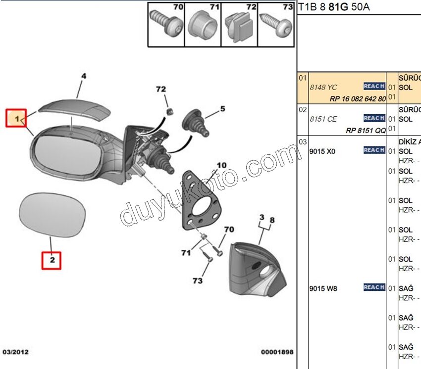 Dikiz Aynası Sol Manuel P206 REZ+ KOR+