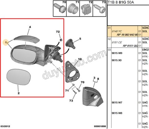 Dikiz Aynası Sol Manuel P206 REZ+ KOR+