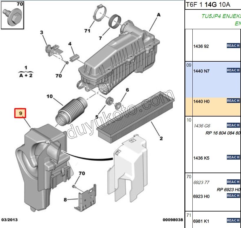 KUTU HAVA FILTRE ARA DINLENME P3072 1.6İ 16V Benzinli