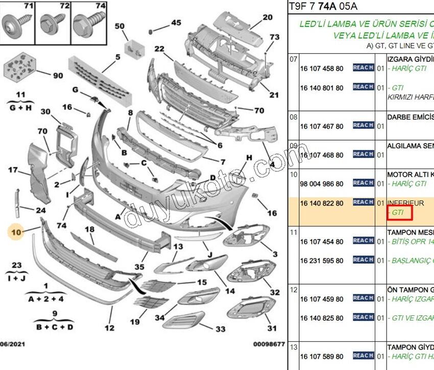 IZGARA ON TAMPON PLAKA ALTI P3082 GTI
