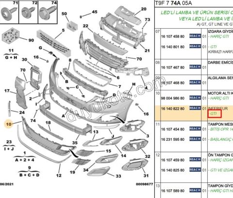 IZGARA ON TAMPON PLAKA ALTI P3082 GTI