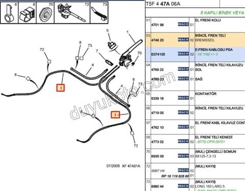 El Fren Teli Sağ/Sol P307 P307CC C41 C41VTS 1P