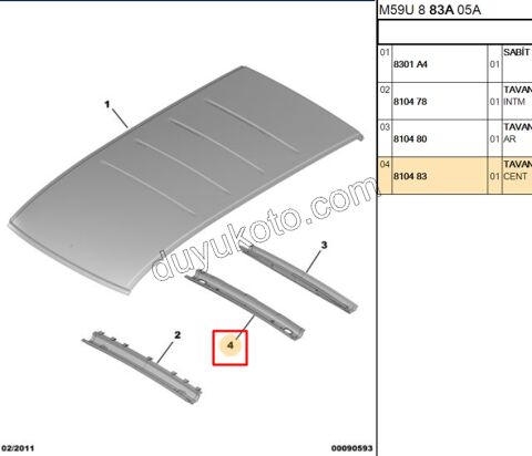 SAC TAVAN ORTA DESTEK TRAVERS PRT1 PRT2