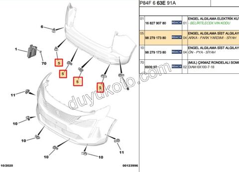 SENSOR PARK ORTA ON ARKA P30082 P30082MQ C3AIR SIYAH
