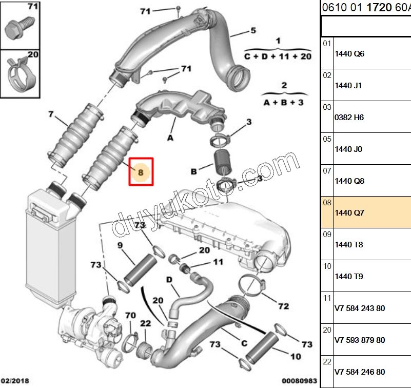Turbo Hortumu Interkol Sağ 1.6THP 156HP C53 P5081 22.5CM