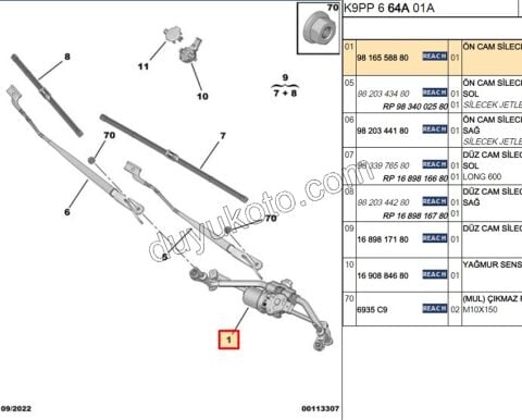 2019> Partner Rifter Berlingo Combo Doblo Proace City MOTOR CAM SILGI ON MEKANIZMA+