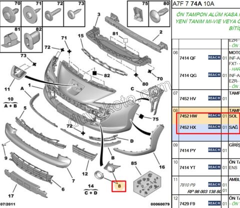 Sis Farı Çerçevesi Takım Sağ/Sol EM P2071 KROM 2006>2009