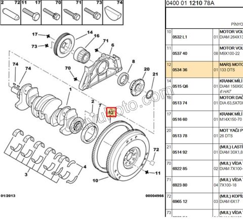 Volant Dişlisi 1.9D, 1998/2003 1.9D,Y.M 03/09 DW10 8V 133 DIS 98>