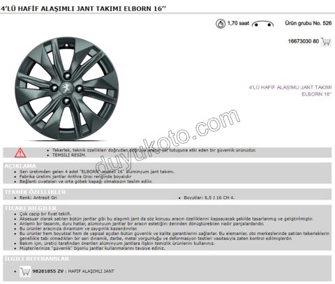 Çelik Jant 16INC P2082 P20082 ELBORN 6.5J16H4-32 TK