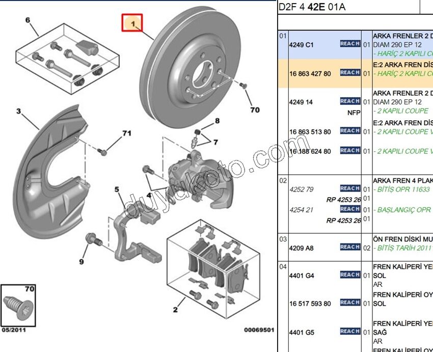 Fren Diski Arka Tk P407 P607 P508 RCZ C53