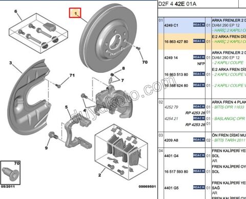 Fren Diski Arka Tk P407 P607 P508 RCZ C53