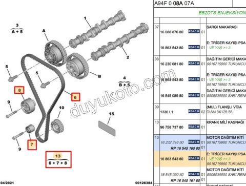 Peugeot Citroen Opel 1.2 Eksantrik/Triger Kayış Seti 1.2CC PURETECH