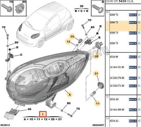 Peugeot 107 Citroen C1 Far Sağ 2005/2012