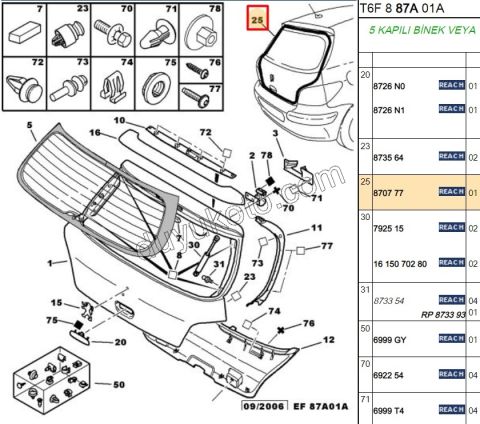 Bagaj Kapağı Fitili P307 3P 5P