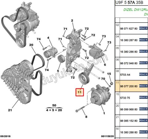 RULMAN ALTERNATOR KASNAK Klimasız DW10F DW12R