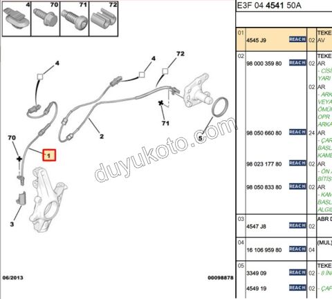 Abs Kablosu Ön Teker Sağ/Sol P207 P301 P301MQ C33