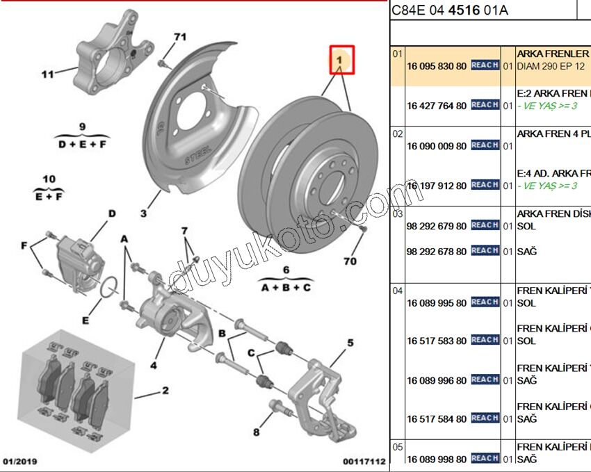 Fren Diski Arka DUZ TK P3082 EXP4 P50082 C4PC2 C5AIR DS7