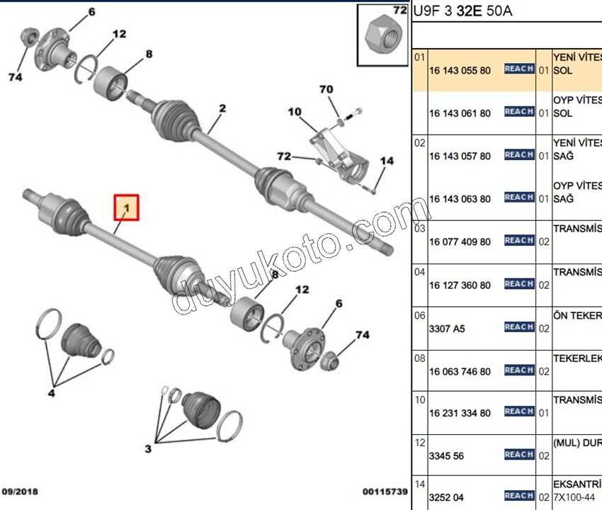 Aks Mili Sağ BXR3MQ 2.2HDİ 156HP Euro6.3 165HP