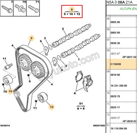 Eksantrik/Triger Kayış Seti XU7JP4 1.8 16V 136 (L4)