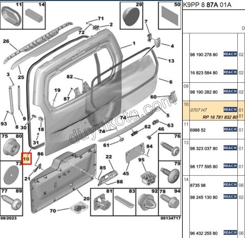 2019> Partner Rifter Berlingo Combo Doblo Proace City Bagaj Kapağı Fitili PRT3