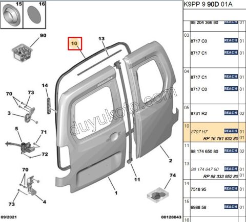 2019> Partner Rifter Berlingo Combo Doblo Proace City Bagaj Kapağı Fitili PRT3