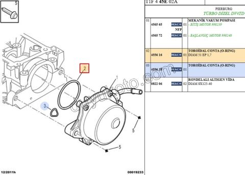 Vakum Pompa Contası    1.4HDİ Euro4 02/11 1.4HDİ 16V Euro4 DW10 8V