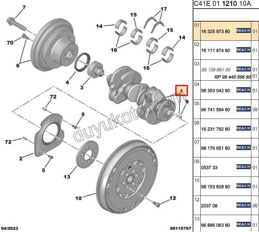 Krank Mili 1.2CC 100HP 2020 Sonrası X 155HP EURO6.3 1.2CC 130HP 2020 Sonrası