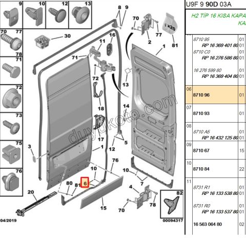 Bagaj Kapağı Fitili L KAPI UZUN BXR3