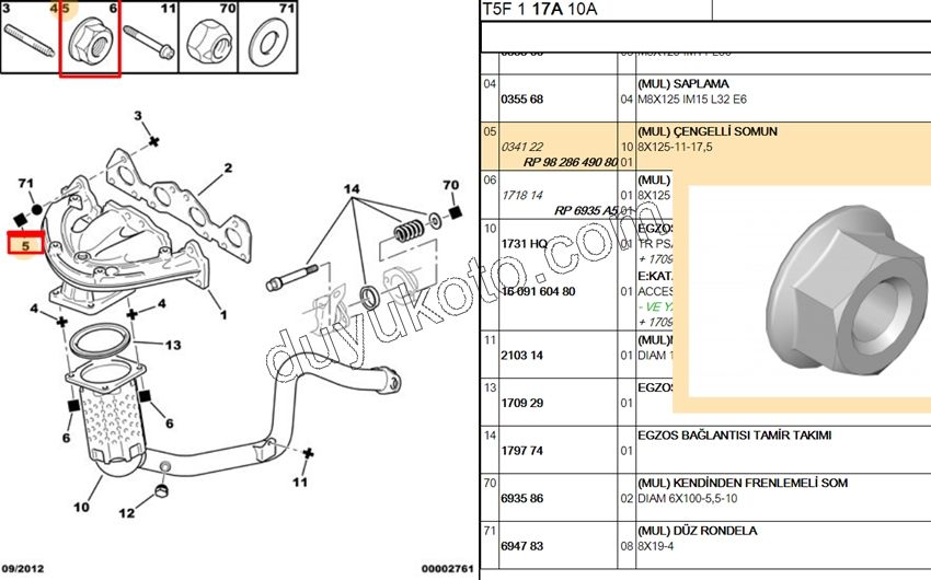 SOMUN EGZOZ MANIFOLD BAKIR 1.6HDİ Euro4/Euro5 1.5HDİ Euro6 8X125-11-17,5