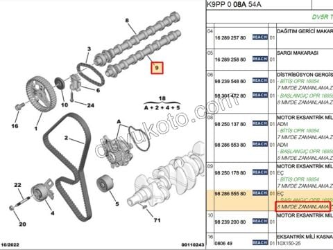 Egzoz Eksantrik Mili 1.5HDİ Euro6 8MM