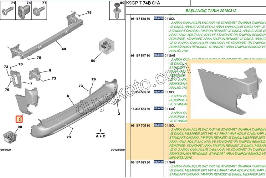 TAMPON ARKA KOSE L PRT4 2P VAN