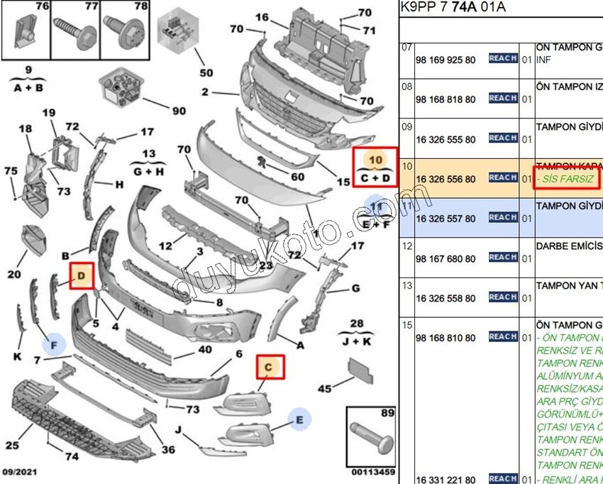 Sis Far Çerçevesi Takım PRT4 SIS YOK CAMLI