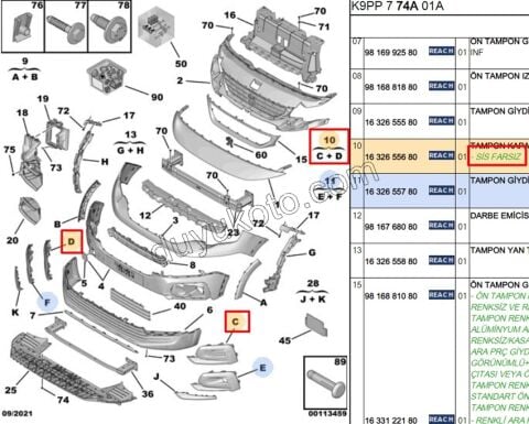 Sis Far Çerçevesi Takım PRT4 SIS YOK CAMLI