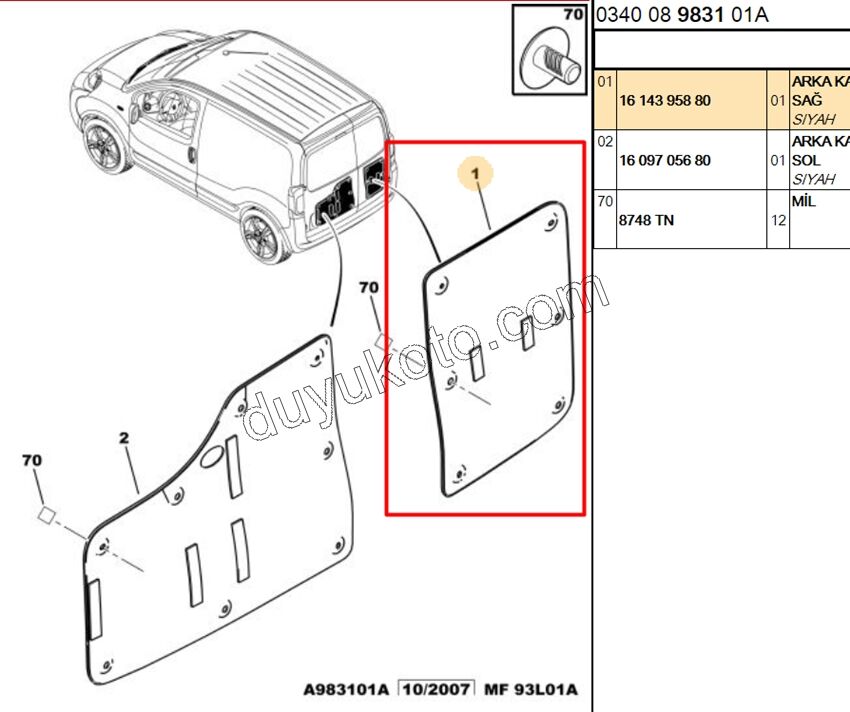Bagaj Kapağı Sağ İç Kaplaması PBP 2P