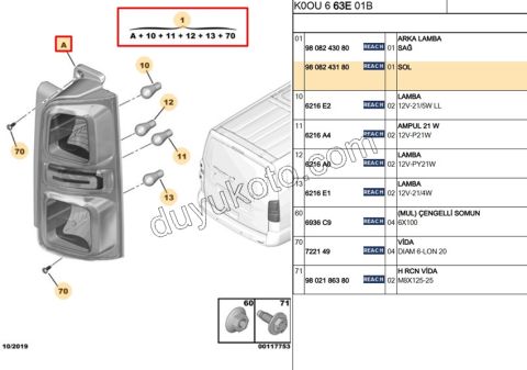 Stop Lambası Sol EXP4 SCD4 1P 2P
