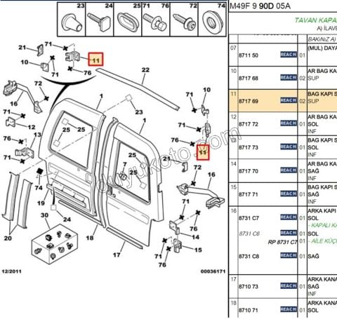 AYAK BAGAJ MENTESE DURDURMA R / L UST + ALT PRT1 PRT2 2P