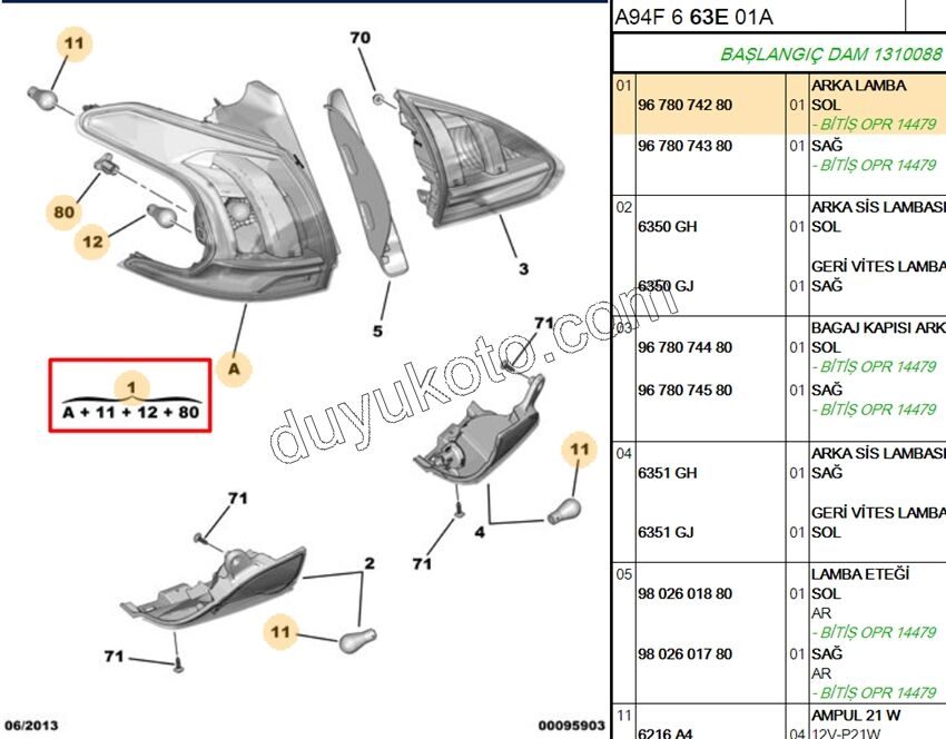 Peugeot 2008 Stop Lambası Sol Dış (Çamurlukta) 2013/2016