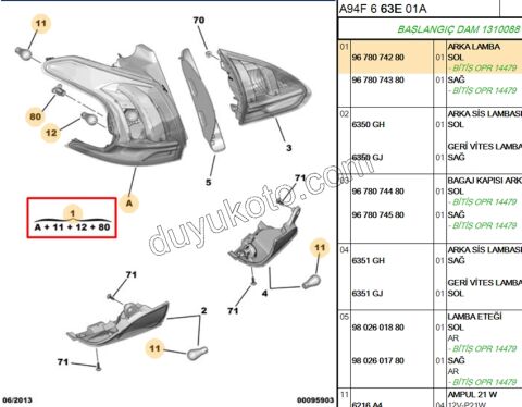 Peugeot 2008 Stop Lambası Sol Dış (Çamurlukta) 2013/2016